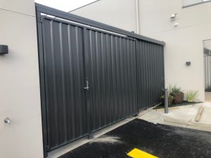 brown colorbond steel gate in epping suburb melbourne